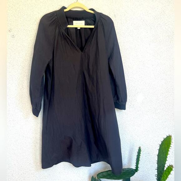 EUC Brochu Walker Black Lysett dress large shirt dress knee length v-neck pocket - Picture 6 of 8